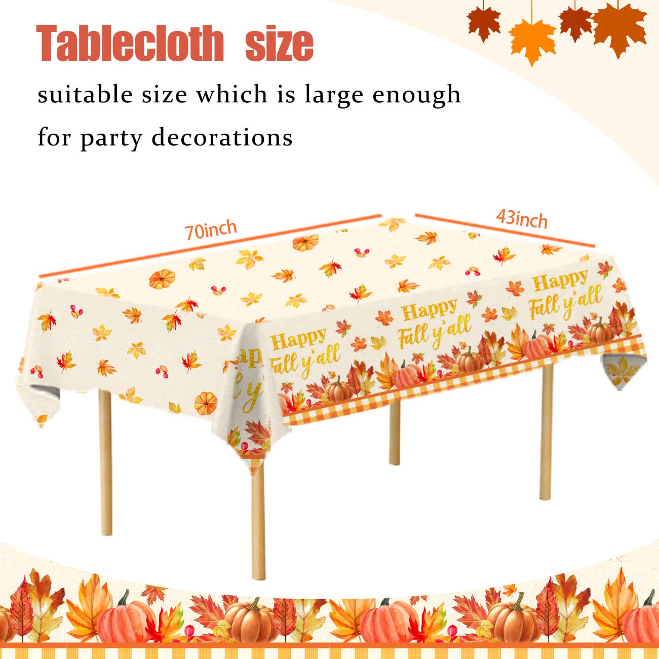 Fall Party Decorations 3PCS Happy Fall Y'all Tablecloth Autumn Pumpkin Maple Leaves Plastic Table Cloths for Fall Harvest Thanksgiving Party Supplies