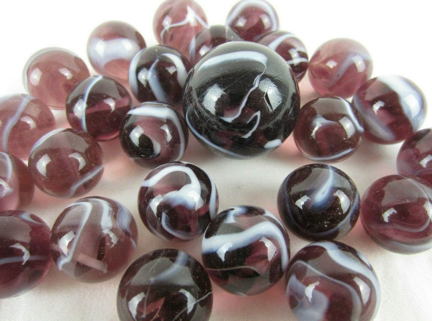 Big Game Toys~25 Glass Marbles Grape APE Translucent Clear Purple White Classic Style Game Pack (24 Player, 1 Shooter) Decor/Vase Filler/Aquarium