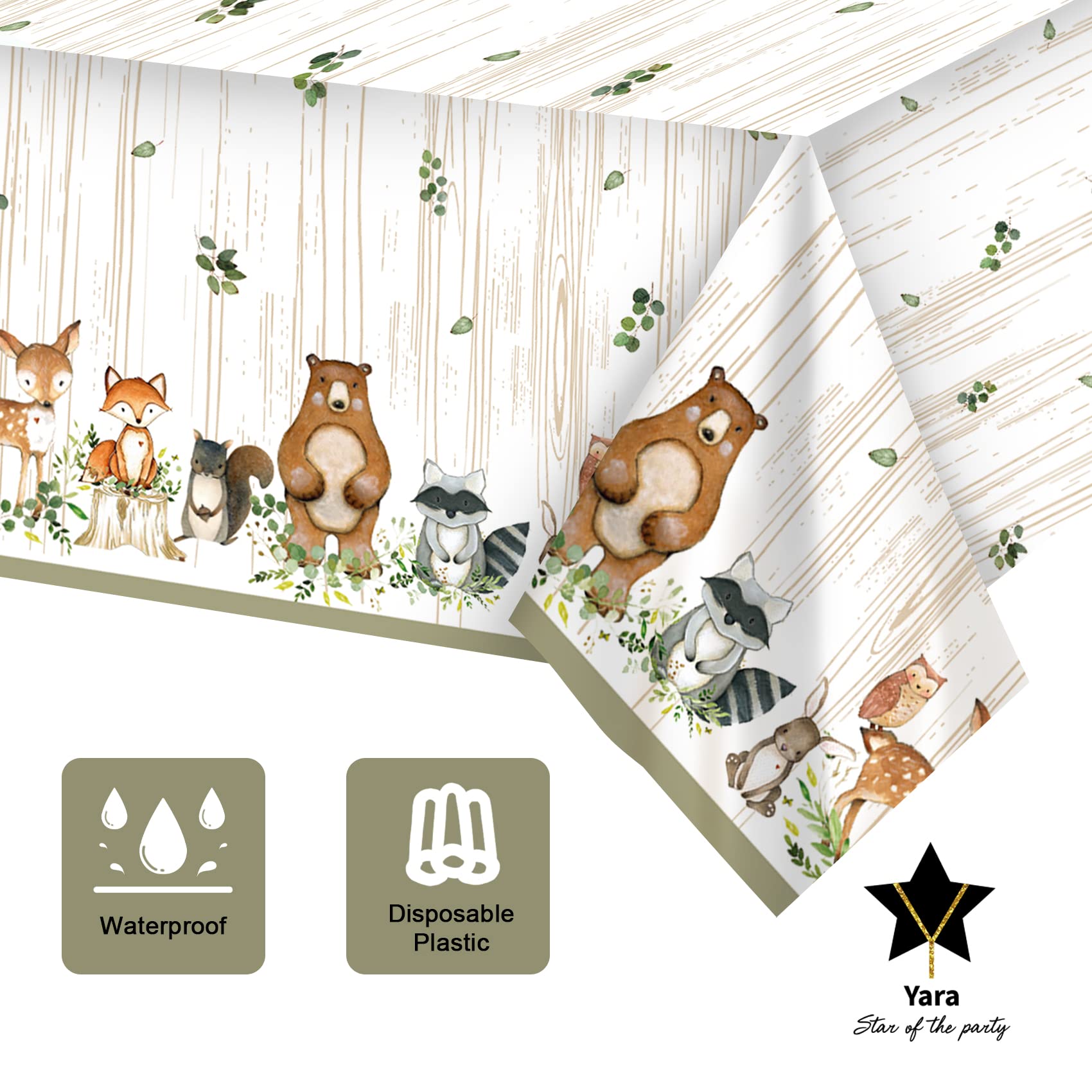 YARA Woodland Plastic Tablecloth For Baby Shower Decorations & Birthday Girl Boy |Safari Enchanted Forest Animals Decor |Neutral Gender Table