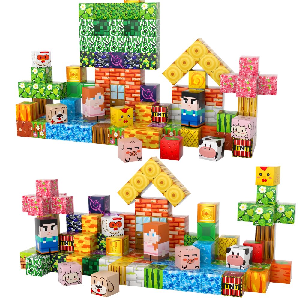 Tabitgs Magnetic Blocks, 120-Piece 0.8in Building Magnet Game Set, Stacking Building Blocks Cubes Magnets for Kids, STEM Sensory Creative Toys Games