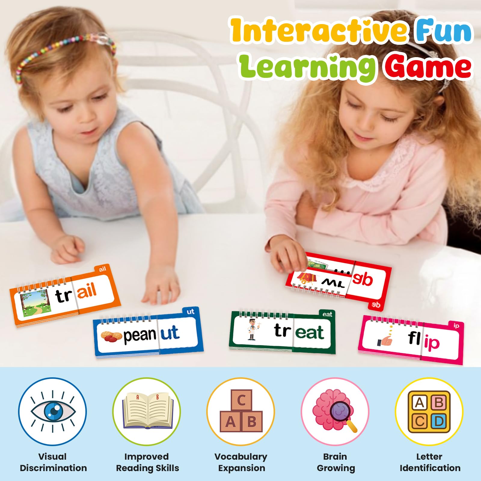 Word Family Build Book, 30 Read and Rhyme Flip Activity Book, ABC Vocabulary Flash Cards CVC Words Reading Games for Kids Ages 3-8 Preschool Learning