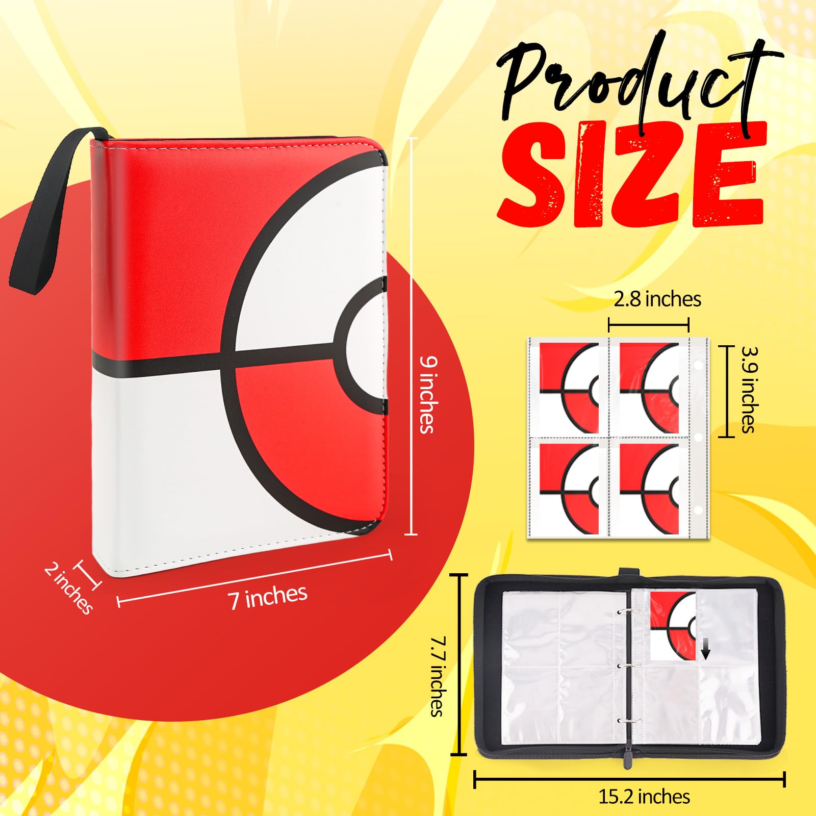 Card Binder 4 Pocket, Trading Card Holder Fits 400 Cards with 50 Removable Sleeves, Large Capacity & Waterproof Zipper Album Holder for Trading Card