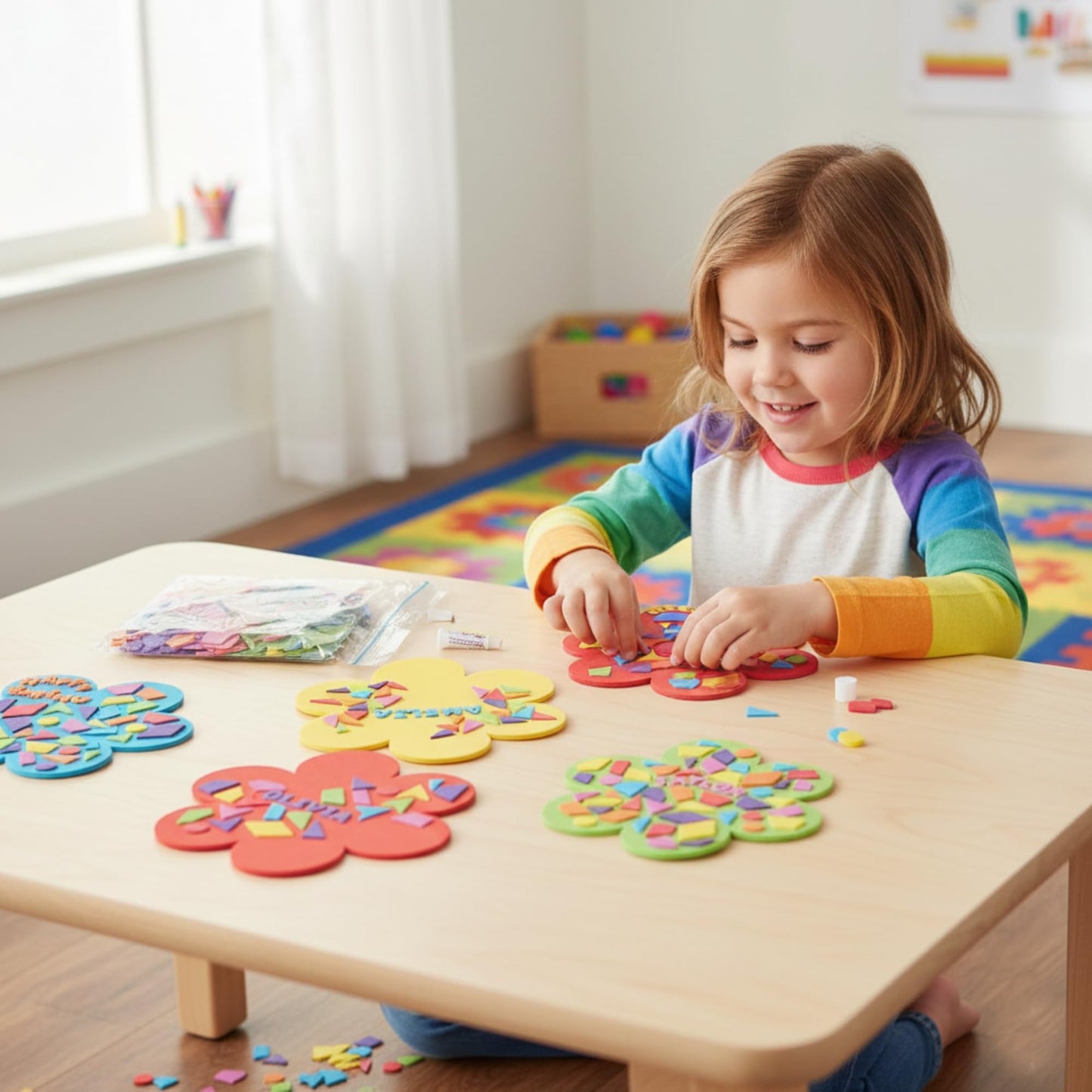 Fun Express DIY Foam Mosaic Flower Kit - Creative Craft Activity for Kids Fun and Engaging Home Project Easy to Assemble, Promotes Hand-Eye