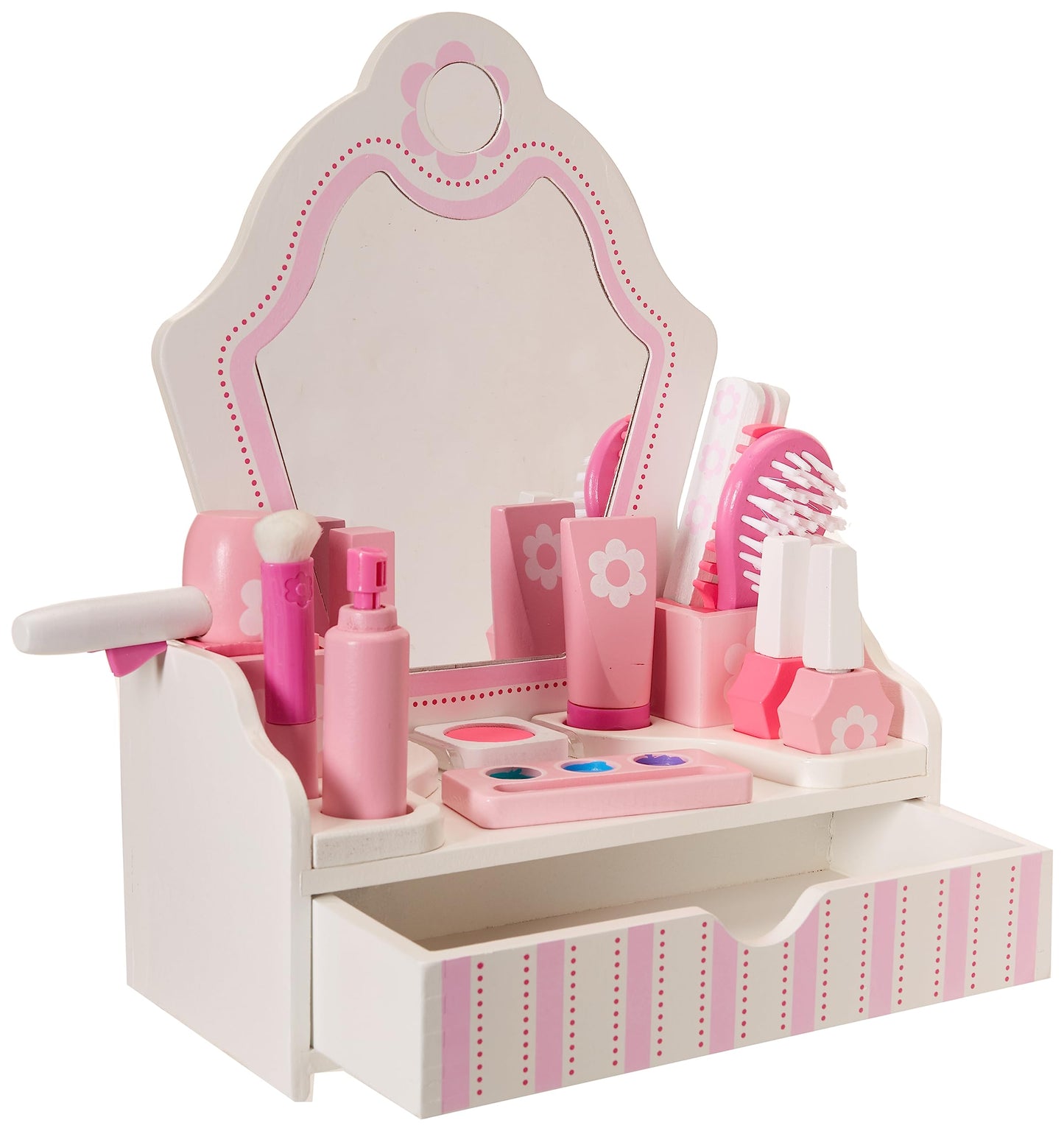 Melissa & Doug Wooden Beauty Salon Play Set, 18-Piece Vanity with Pretend Play Toys, Makeup, Mirror, Accessories & More, Preschool Toys for Girls &