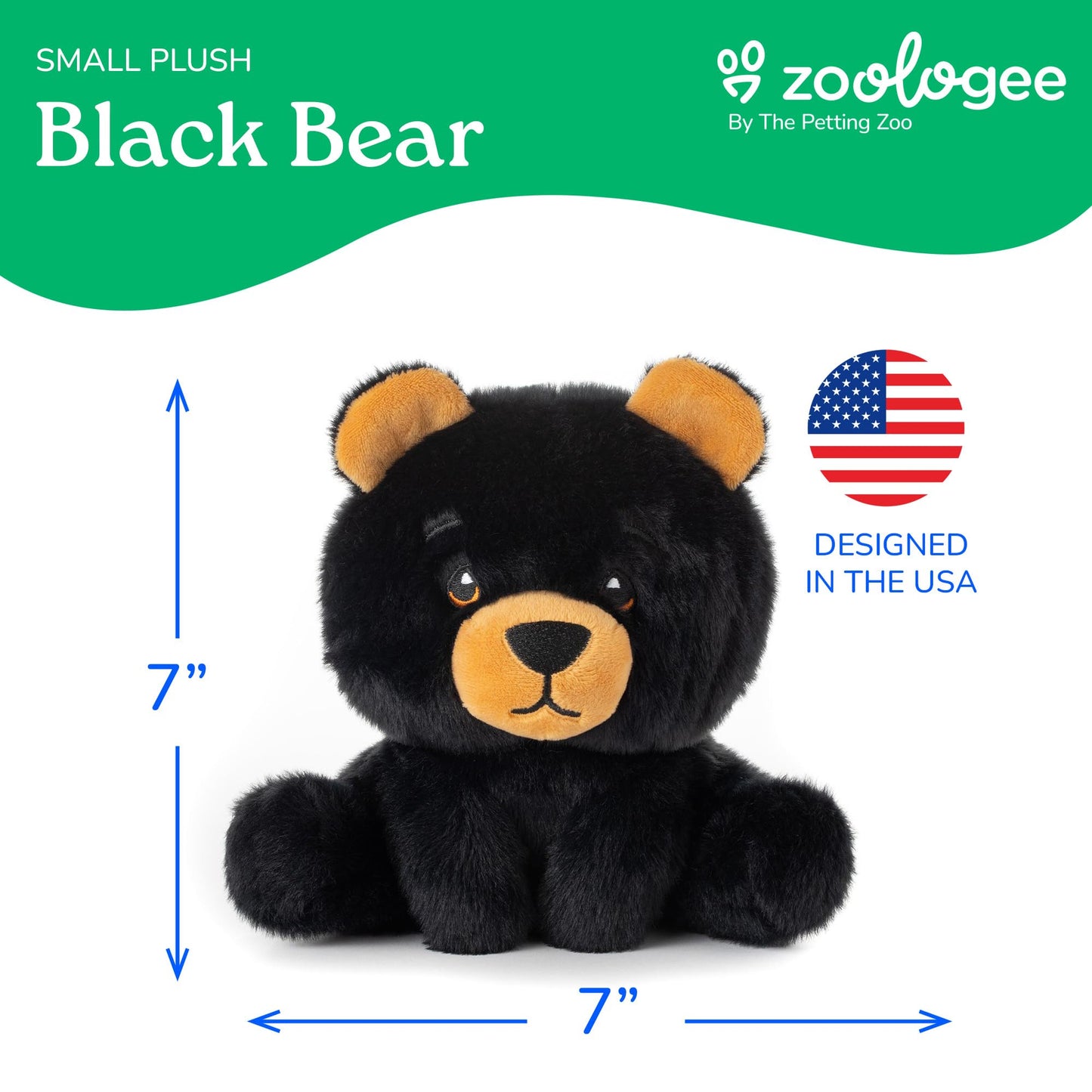 The Petting Zoo Black Bear Stuffed Animal Plushie, Gifts for Kids, Snugletz Zoologee Plush Toy, 7 in