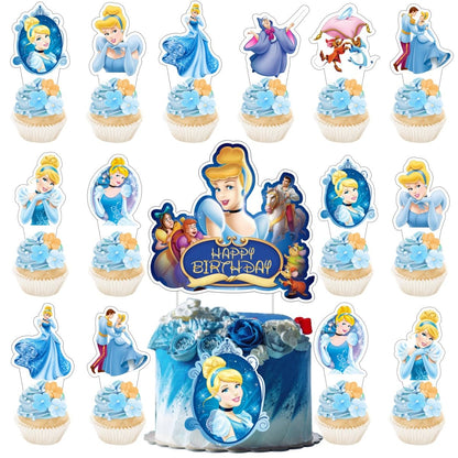 25Pcs Cinderela Cake Decorations with 24pcs Cupcake Toppers 1pcs Cake Topper for Girls Birthday Party Supplies