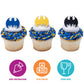 DecoPac Batman Dark Knight Rings, Glow In The Dark Batman Cupcake Decorations, Bat Signal Cake Toppers in Black, Yellow, Blue - 24 Pack