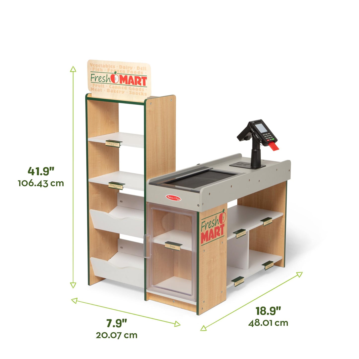 Melissa & Doug, Fresh Mart Pretend Grocery Store, Kids Cash Register with Scanner, Shelves, & Conveyor Belt, Kids Toys for Girls & Boys