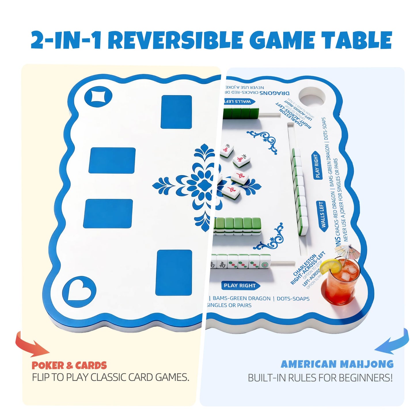 Floating Mahjong Table for Pool, 2-in-1 Pool Mahjong & Floating Card Table for Pool, 31.5” Mahjong Pool Float Table, EVA Floating Game Table for Pool