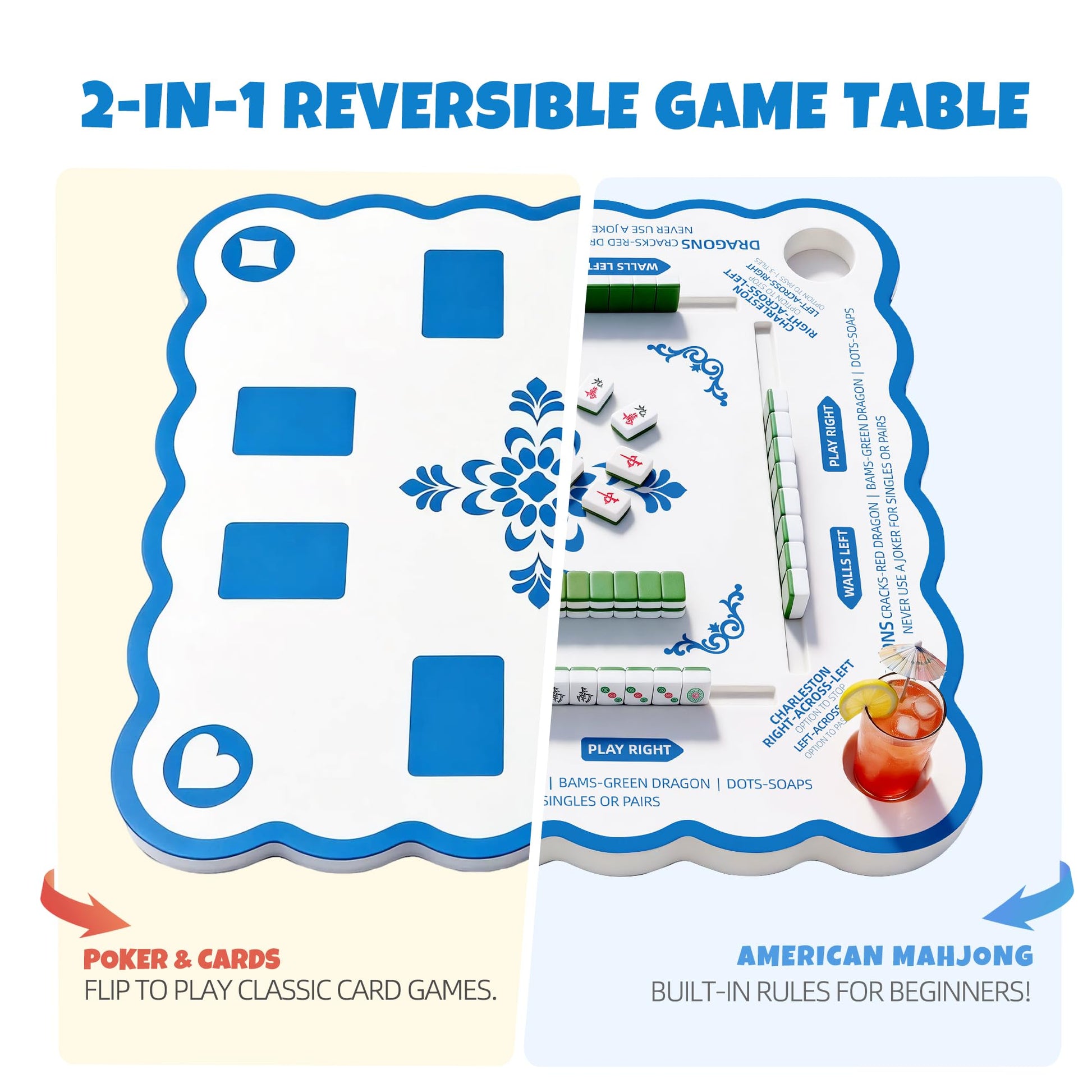 Floating Mahjong Table for Pool, 2-in-1 Pool Mahjong & Floating Card Table for Pool, 31.5” Mahjong Pool Float Table, EVA Floating Game Table for Pool
