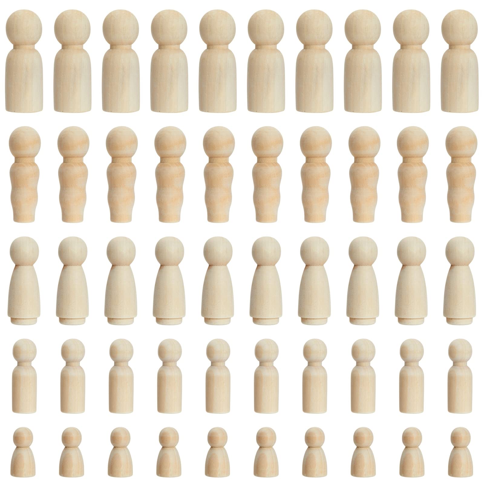 Juvale Unfinished Wooden Peg People - 50-Piece Set, 5 Sizes & Natural Wood - DIY Painting Peg Dolls & Wooden Doll House People - Family Constellations