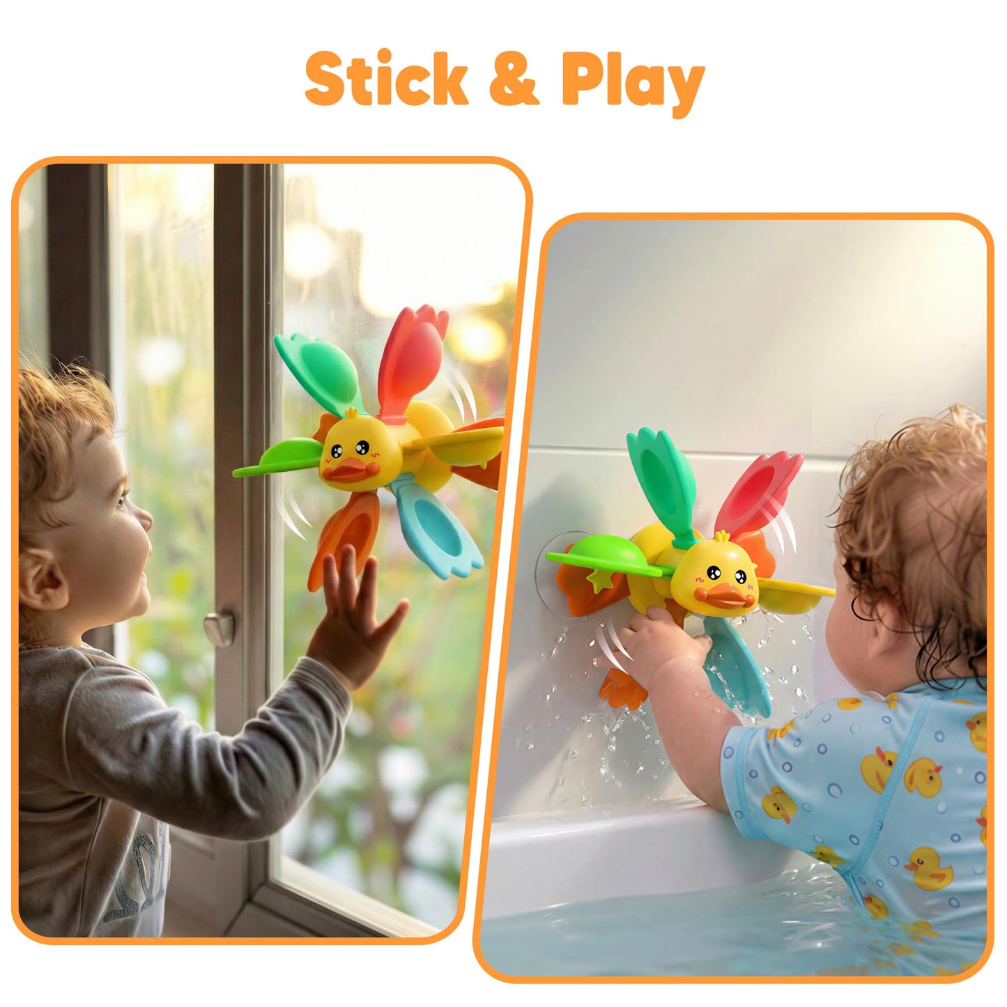 iPlay, iLearn Baby Duck Bath Toy, Toddler Bathtub Shower Toy W/ Suction Spin Gear, Floating Animals, Fishing Net Pool Water Play, Birthday Easter Gift