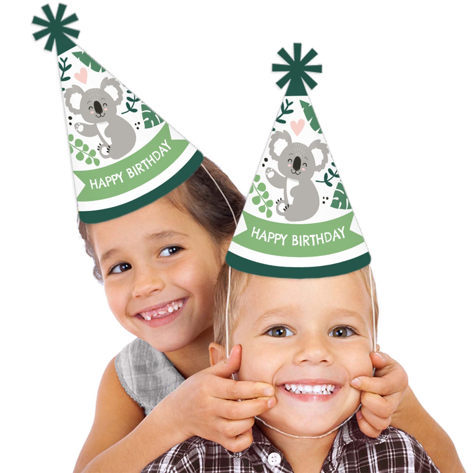 Big Dot of Happiness Koala Cutie - Cone Happy Birthday Party Hats for Kids and Adults - Set of 8 (Standard Size)