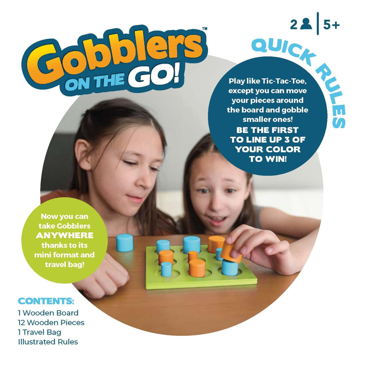 Gobblers on the Go! Portable Wooden Tic-Tac-Toe Board Game, 2 Players, Ages 5+