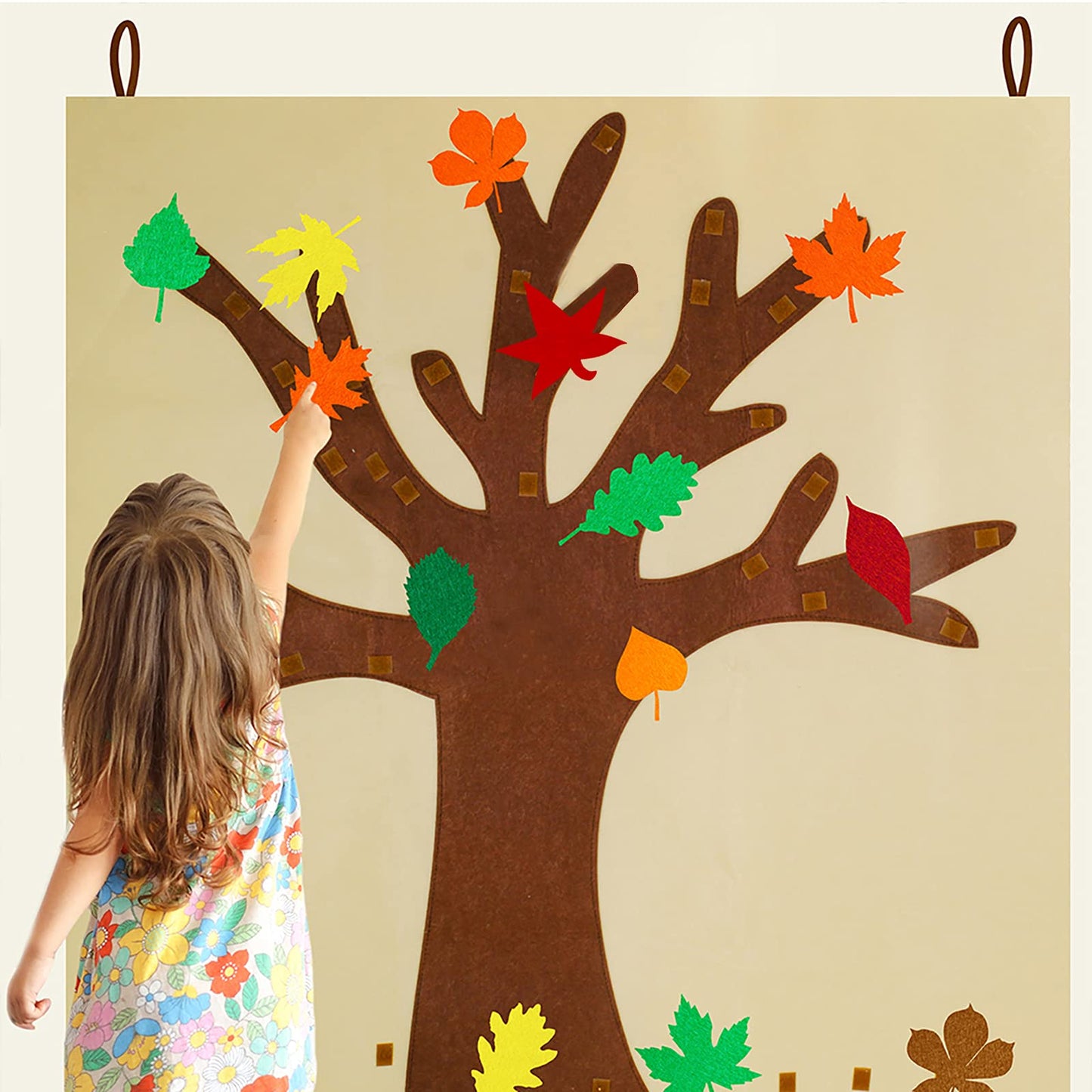 Supla Fall Tree of Thanks Craft Kit Felt Fall Tree Board with 52 pcs Detachable Autumn Leaf Ornaments Autumn Bulletin Board for Kids Classroom Craft