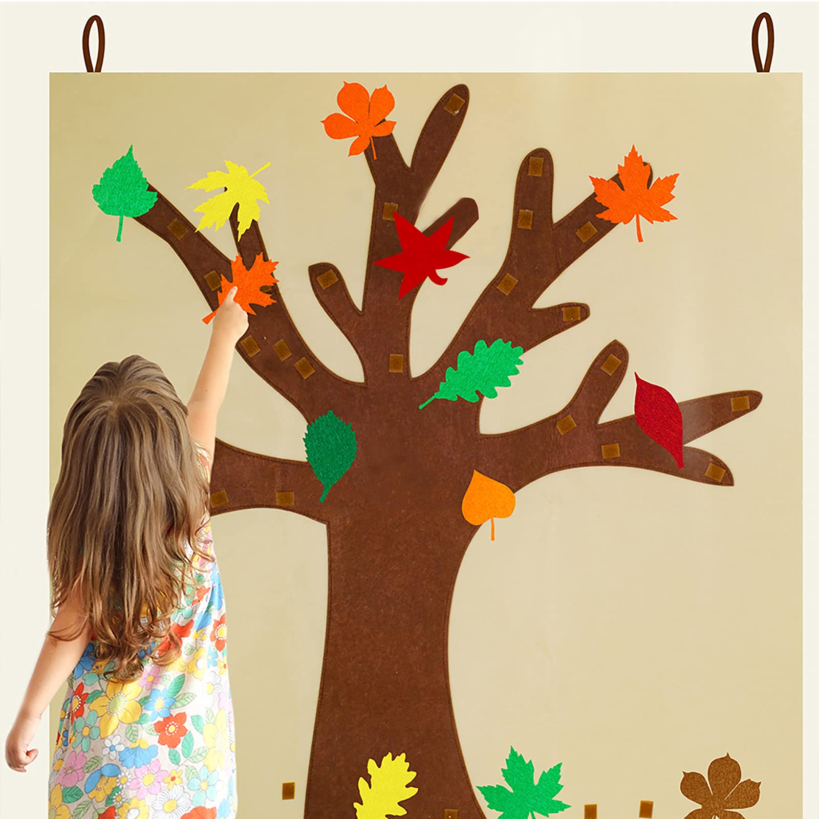 Supla Fall Tree of Thanks Craft Kit Felt Fall Tree Board with 52 pcs Detachable Autumn Leaf Ornaments Autumn Bulletin Board for Kids Classroom Craft