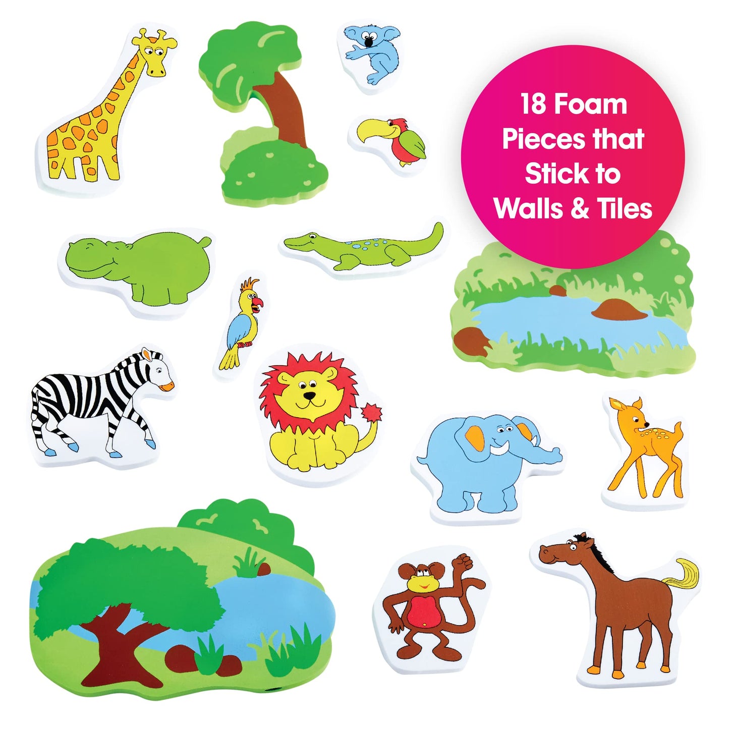 Edushape Magic Creations Foam Sticker Imaginative Bath Tub Activity Play Set, Jungle Fun