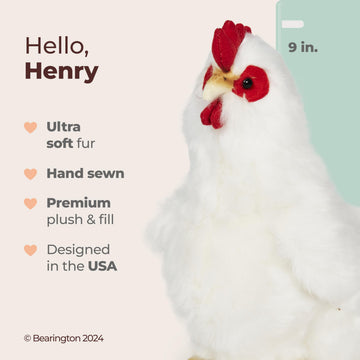 Bearington Henry Hen Stuffed Animal - 9" White Chicken Plush Toy with Realistic Details - Soft Farm Stuffed Chicken with Bean Bag Body - Adorable Hen