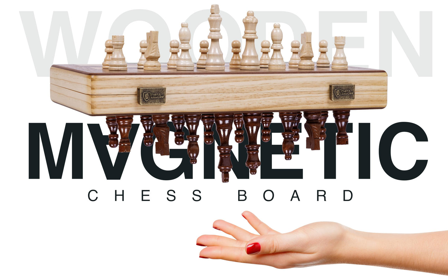 15 Inch Magnetic Wooden Chess Set for Adults & Kids - Folding Travel Chess Board with Handcrafted Staunton Pieces, Extra Queens, and Storage Slots