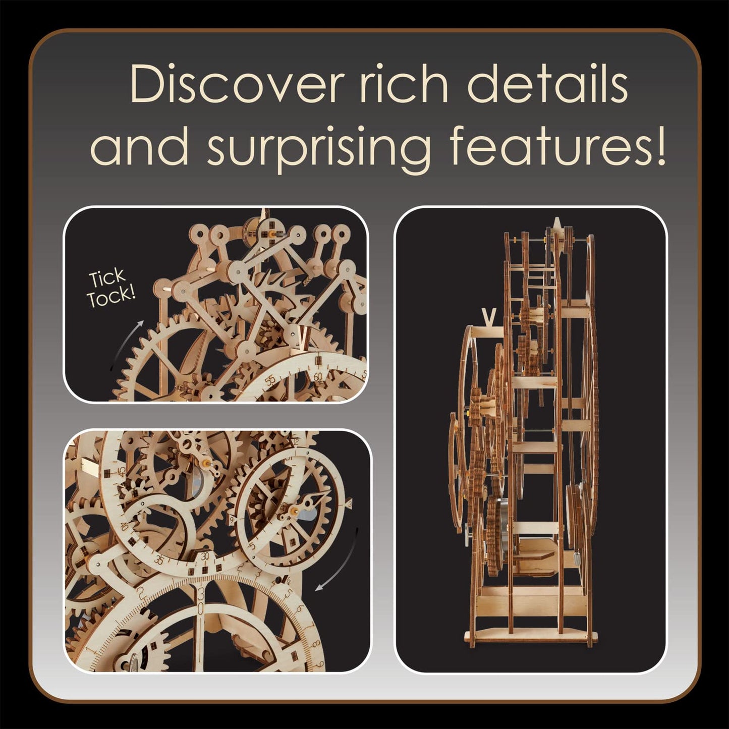 MindWare Gearjits Clock - 3D Wooden Mechanical Model Kit for Teens and Adults, Build Your Own Working Clock witj Moving Gears