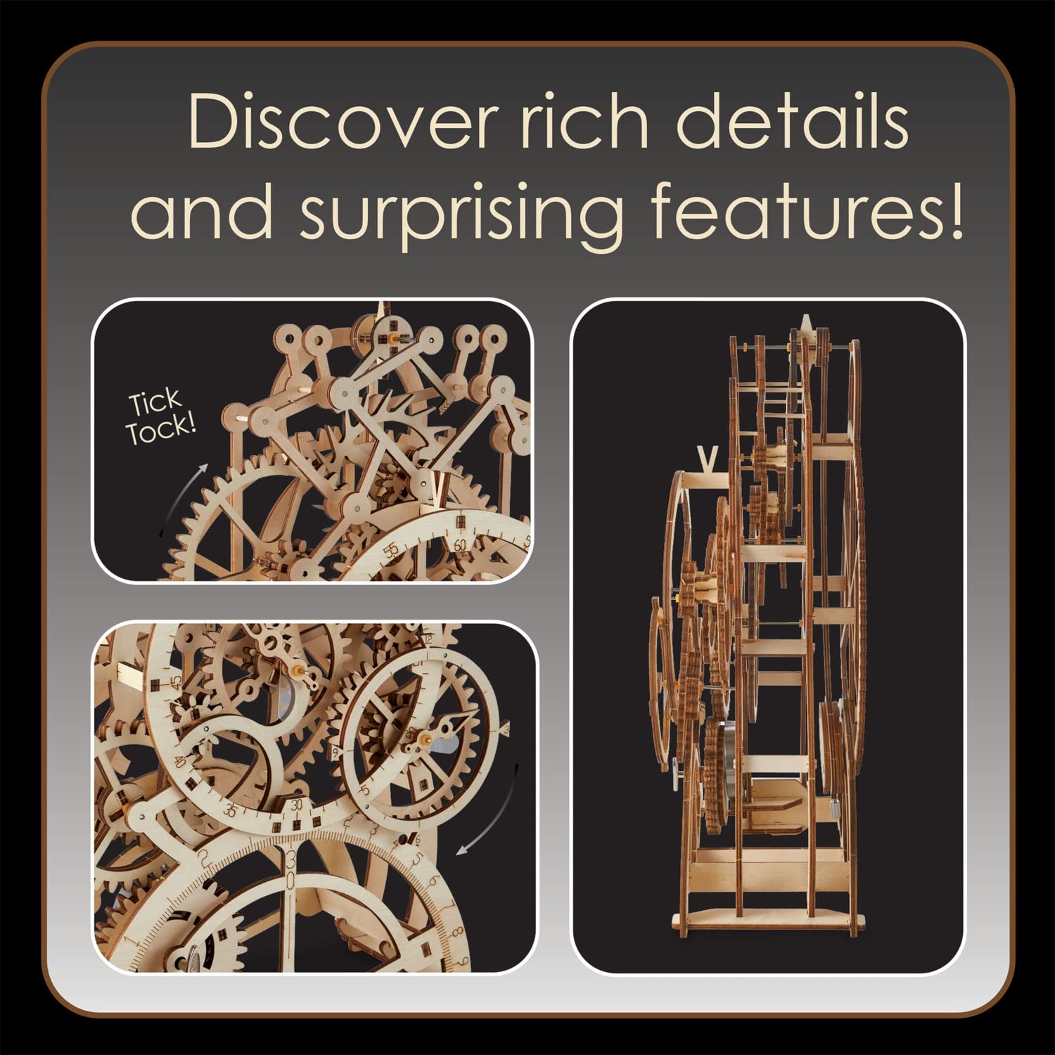 MindWare Gearjits Clock - 3D Wooden Mechanical Model Kit for Teens and Adults, Build Your Own Working Clock witj Moving Gears
