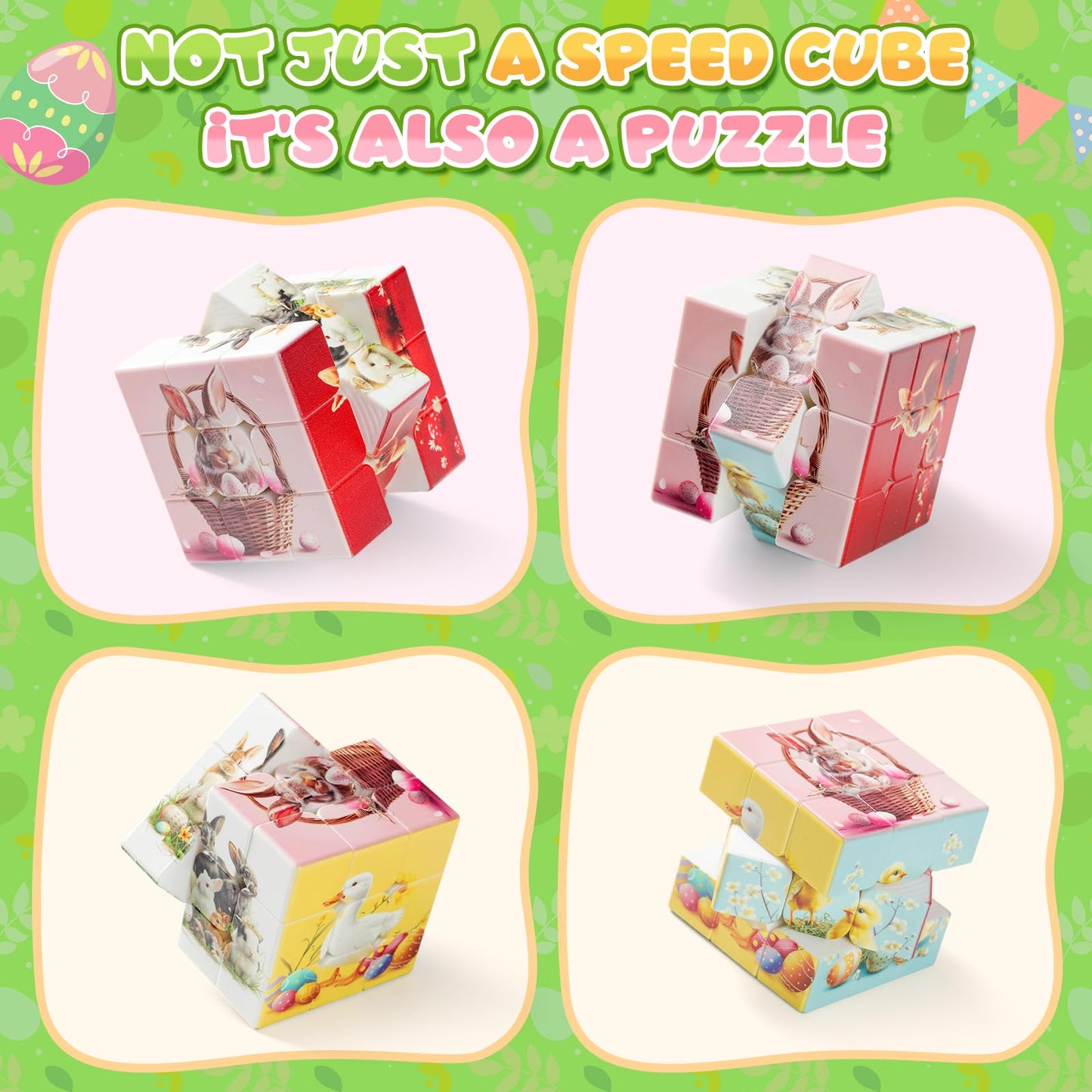 Speed Cube 3x3 Easter Basket Stuffers - Stickerless Turning Speedly Quick Magic Cubes 1.4" Puzzle Game Brain Toy, Egg Fillers Party Favors for Kids