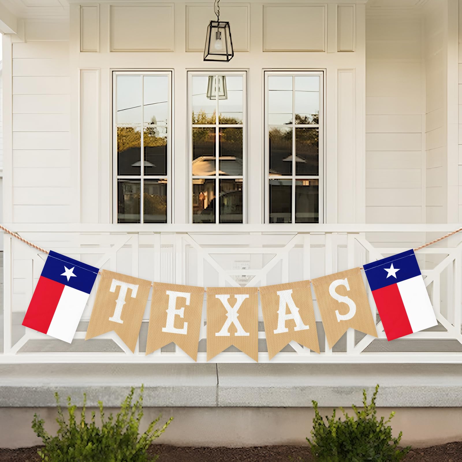 Pre-Strung TEXAS Banner with State Flag Panels, Rustic Linen Burlap Letter Garland for Western Cowboy Birthday, Independence Day, Rodeo Party