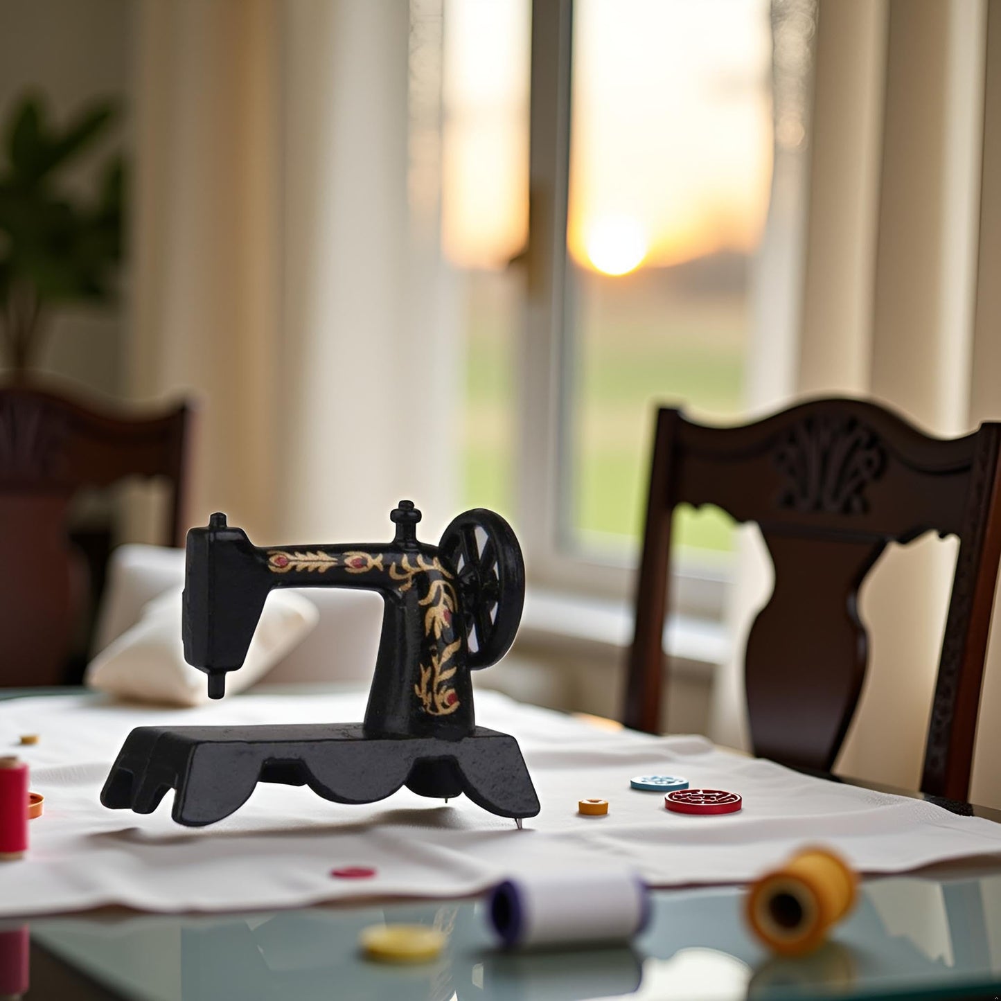 Black 1:12 Mini Lovely Alloy Sewing Machine Miniature Decoration Dollhouse Model Interior Decoration Accessories