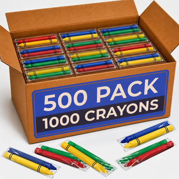 Rosmonde Crayons Bulk Pack, 500 Sets of 2 Pack (1000 Count), Set of 2 Assorted Colors, Individually Wrapped Bulk Crayons, Non-Toxic Coloring Supplies