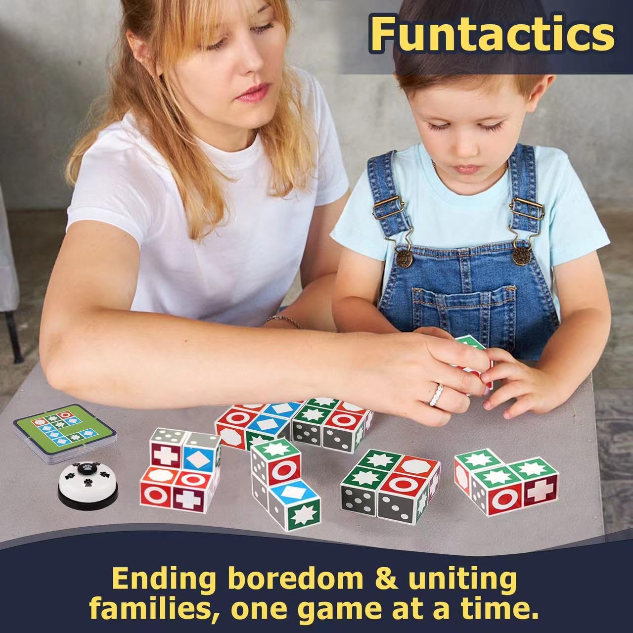 BWMB GROUP XXL Funtactics Wooden Matching Game Puzzle 3.0 Games, Pattern Block Match Puzzles Building Cubes with Bell for Kids and Adults Toys Board