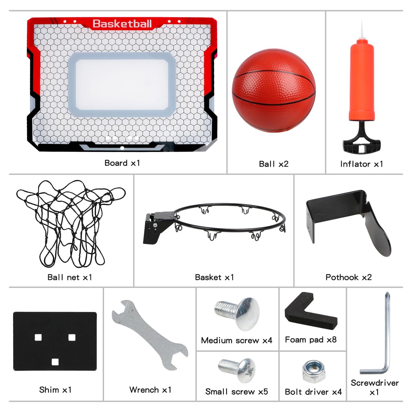 Canuan Indoor Basketball Hoop with 2 Balls & Complete Accessories, Over The Door & Mini Hoop for Kids & Adults