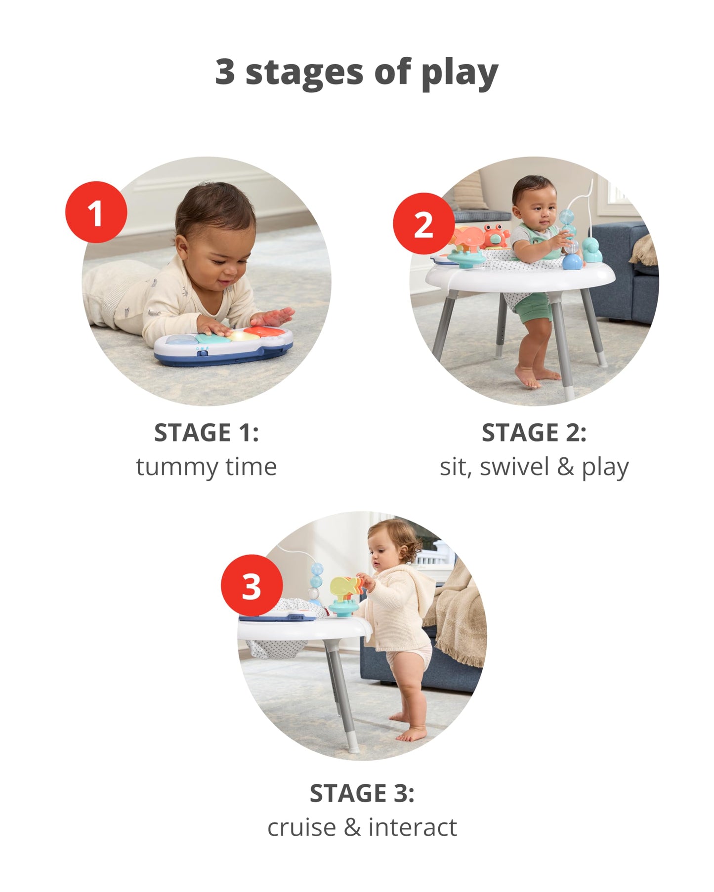 Skip Hop 2-in-1 Baby Activity Center with 20+ Developmental Activities Light-up Musical Piano for Tummy Time Play 4 Clip-on & Moveable Toys