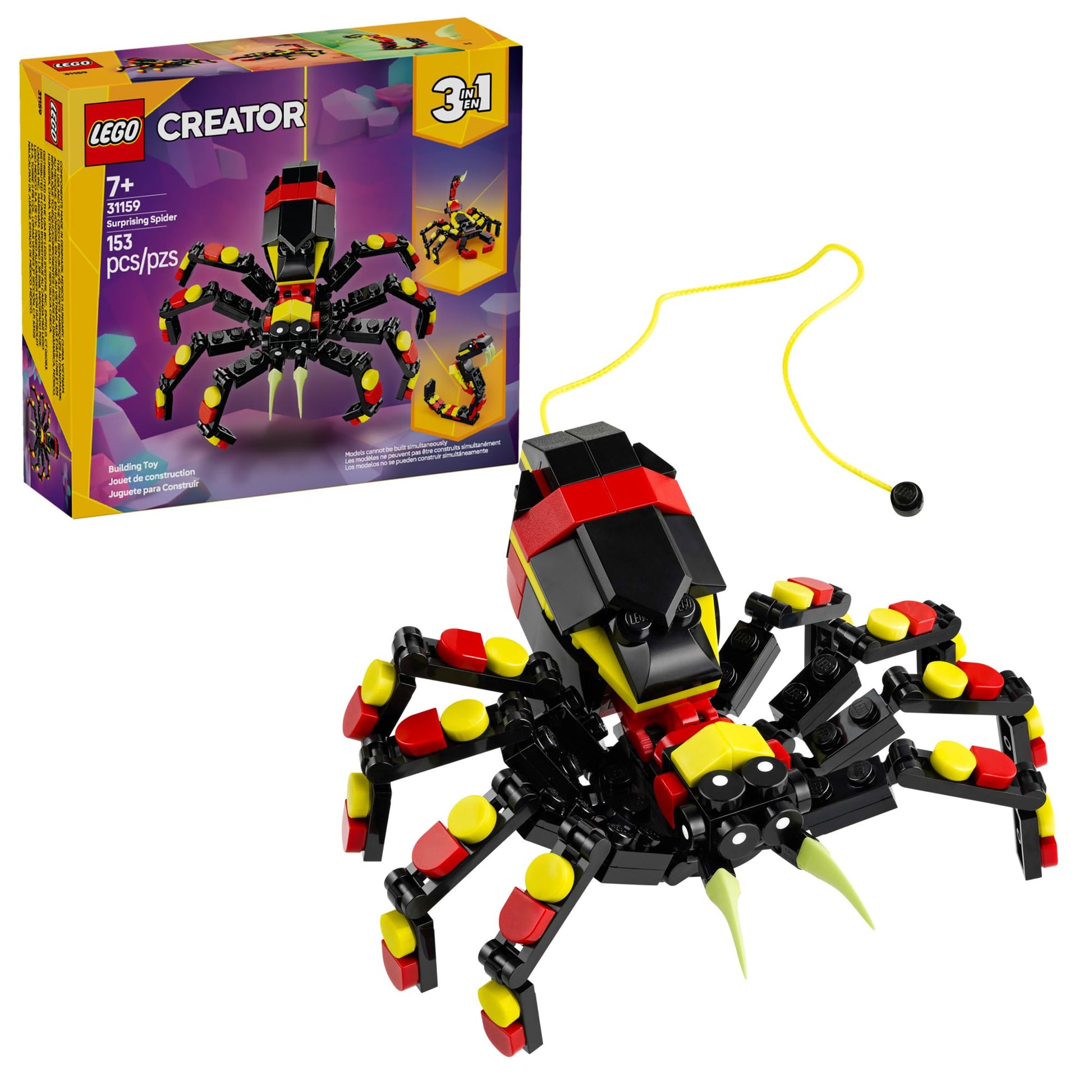 LEGO Creator 3 in 1 Wild Animals Surprising Spider Toy - Building Toy with 3 Build Options, Spider, Scorpion, or Snake - Animal Figures for Kids, Boys