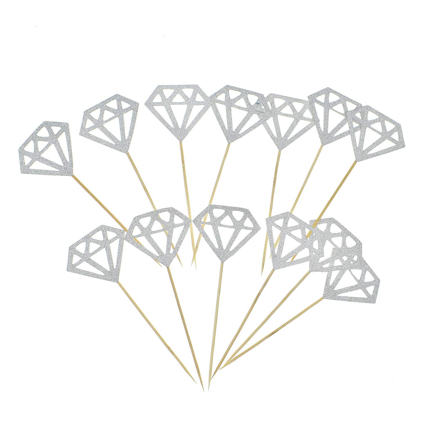 50 Pack Cupcake Toppers Silver Glitter Diamond Cakes Toppers Cupcake Decor Party Cake Decoration Supplies