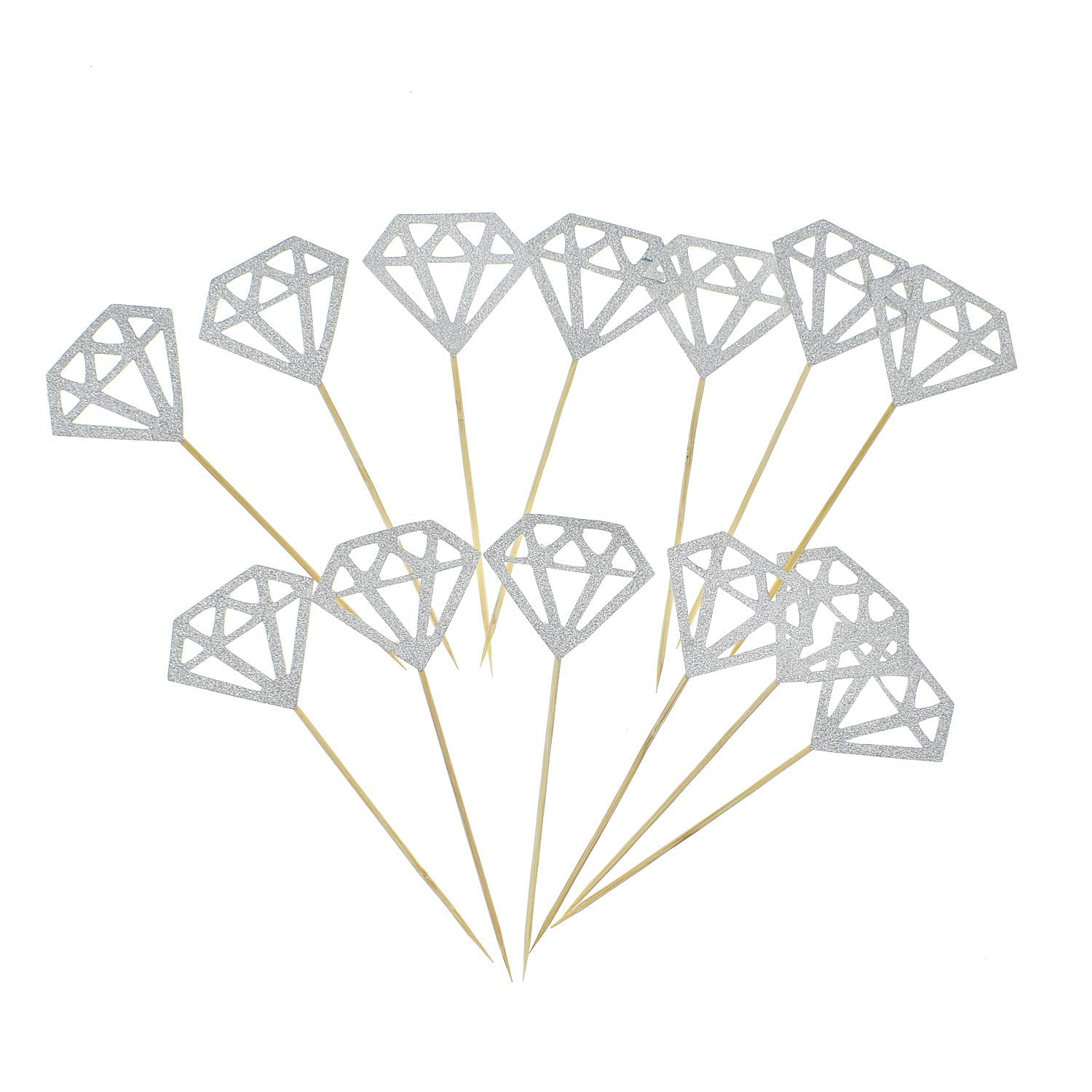 50 Pack Cupcake Toppers Silver Glitter Diamond Cakes Toppers Cupcake Decor Party Cake Decoration Supplies