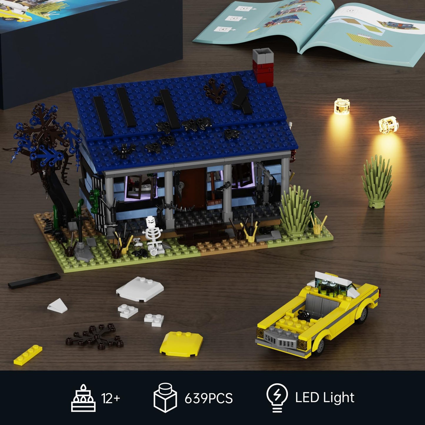Evil House Building Set, Deadly Darkness House Compatible with Lego Halloween Horror House with Movable Car Haunted House Toy Model, Collectible Gift
