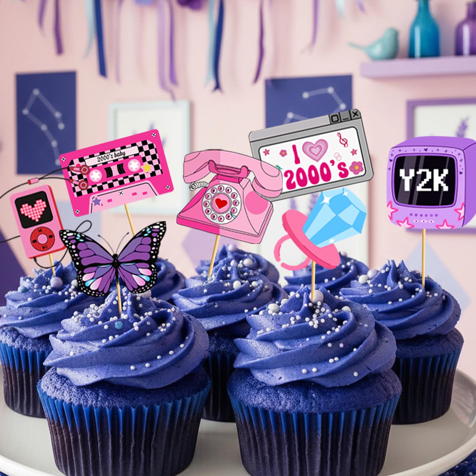Y2k Party Decorations: Y2k Birthday Decorations 2000s Party Decorations Early 2000s Decor 00's Cupcake Toppers