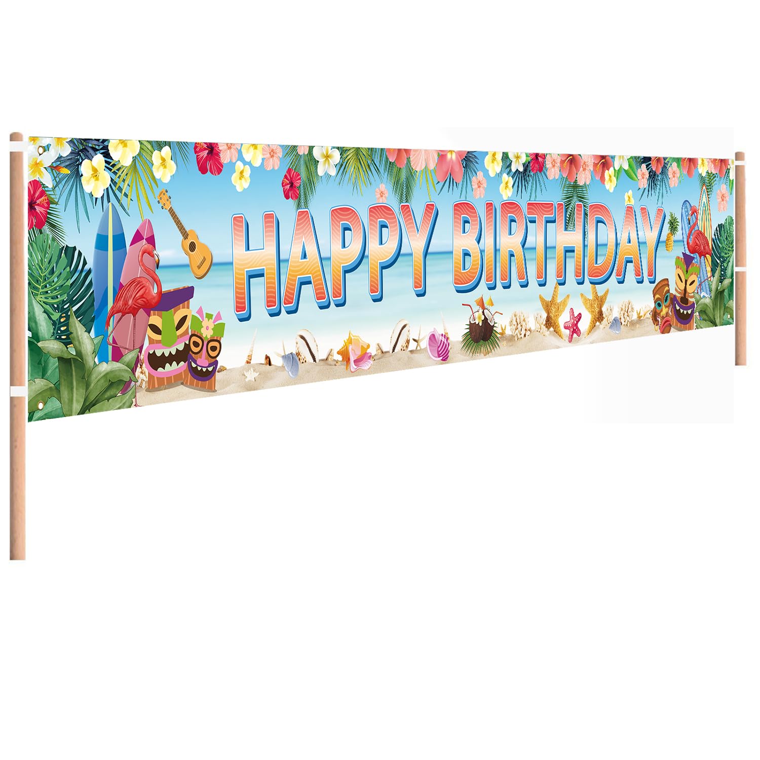 Hawaiian Birthday Banner, 118 x 20 Inch Aloha Luau Hawaiian Party Decorations for Outdoor Porch Fence Patio