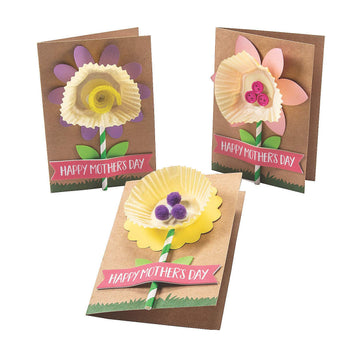 Fun Express Card Making Kit for Kids - Spring Crafts Flower Bouquet DIY Set Makes 12 Cards | Mothers Day Crafts for Kids Classroom | Greeting Card
