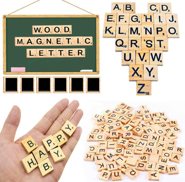 LSCQYYCC-200Pcs Magnetic Wooden Letter Bricks, Craft Letters - DIY Wooden Gift Decoration - Making Letter Coasters and Cross Games DIY Wood Gift