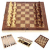Folding Storage Wooden Chess Board Sets - 3 in 1 Chess Board Game for Adults and Kids (Backgammon, Checkers), Exquisite Wooden Chess Set