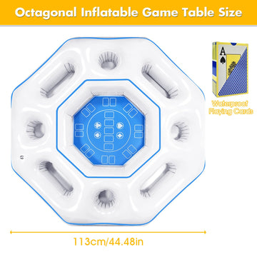 Lanathel Octagonal Inflatable Game Table with Waterproof Playing Cards, Inflatable Pool Bar Games for Adults, Floating Portable Bar Table Tray for Hot