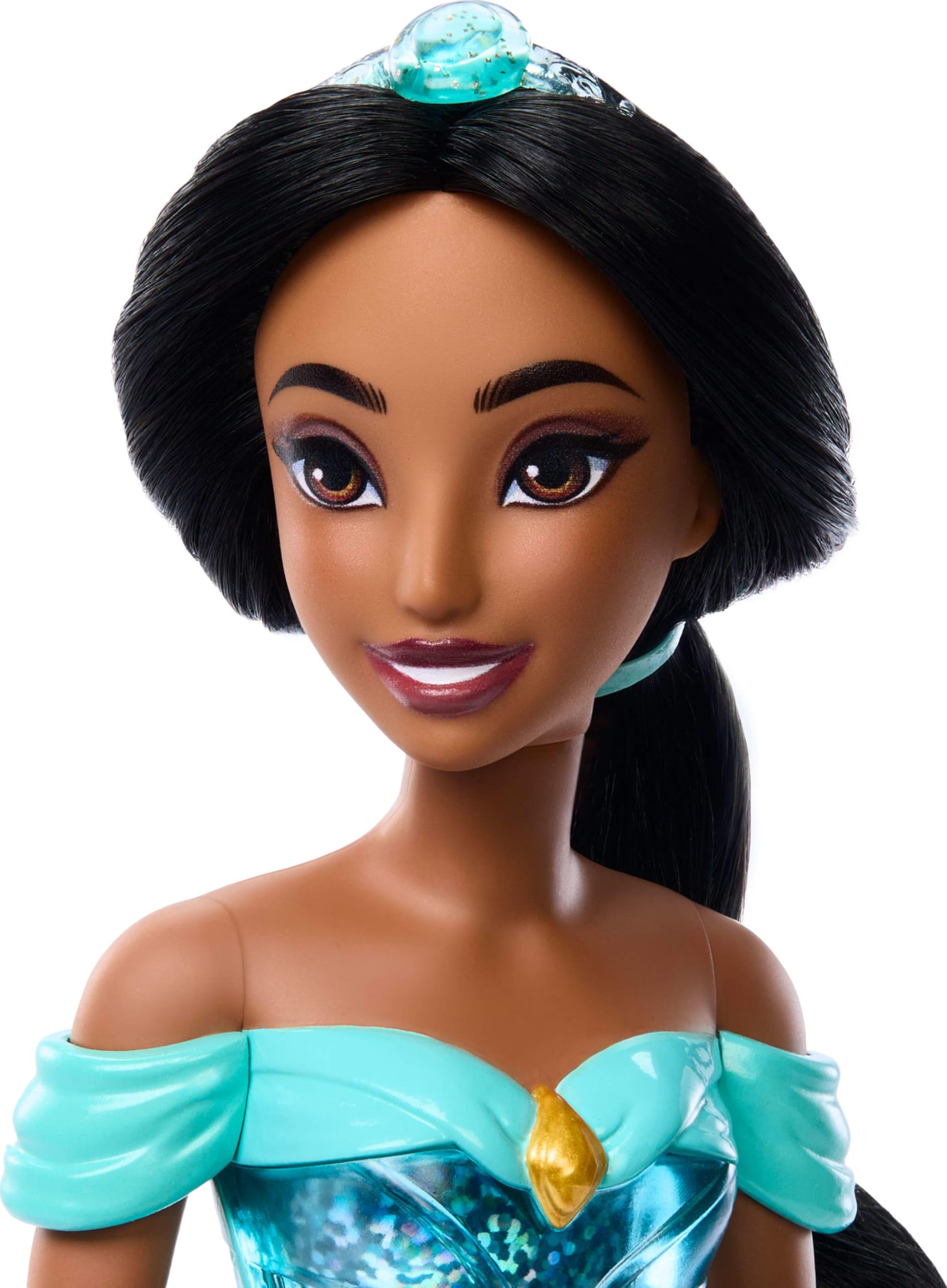 Mattel Disney Princess Jasmine Doll in Sparkling Fashion with Removable Pants, Tiara and Shoes, Posable & Collectible, Inspired by Aladdin Movie