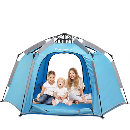 Portable Hexagon Kids Play Tent with LED Strip Lights Indoor Children Play House Easy Set-up Space Tent Dream Tent for Night.4-5 Person Birthday Gifts