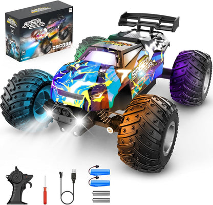 All Terrain Remote Control Car for Boy with LED Lights 2 Batteries 20 KM/H
