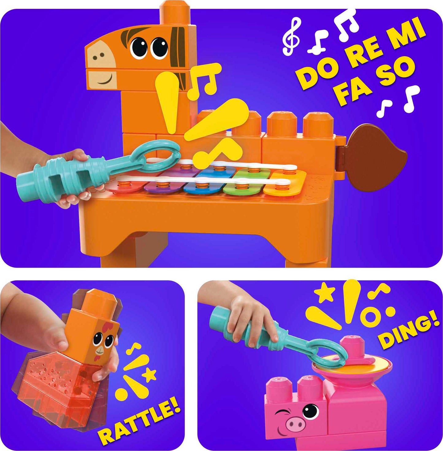 Mega Bloks Fisher-Price Toddler Building Blocks Toy Set, Musical Farm Band with 40 Pieces and 6 Music Sheets, Ages 1+ Years