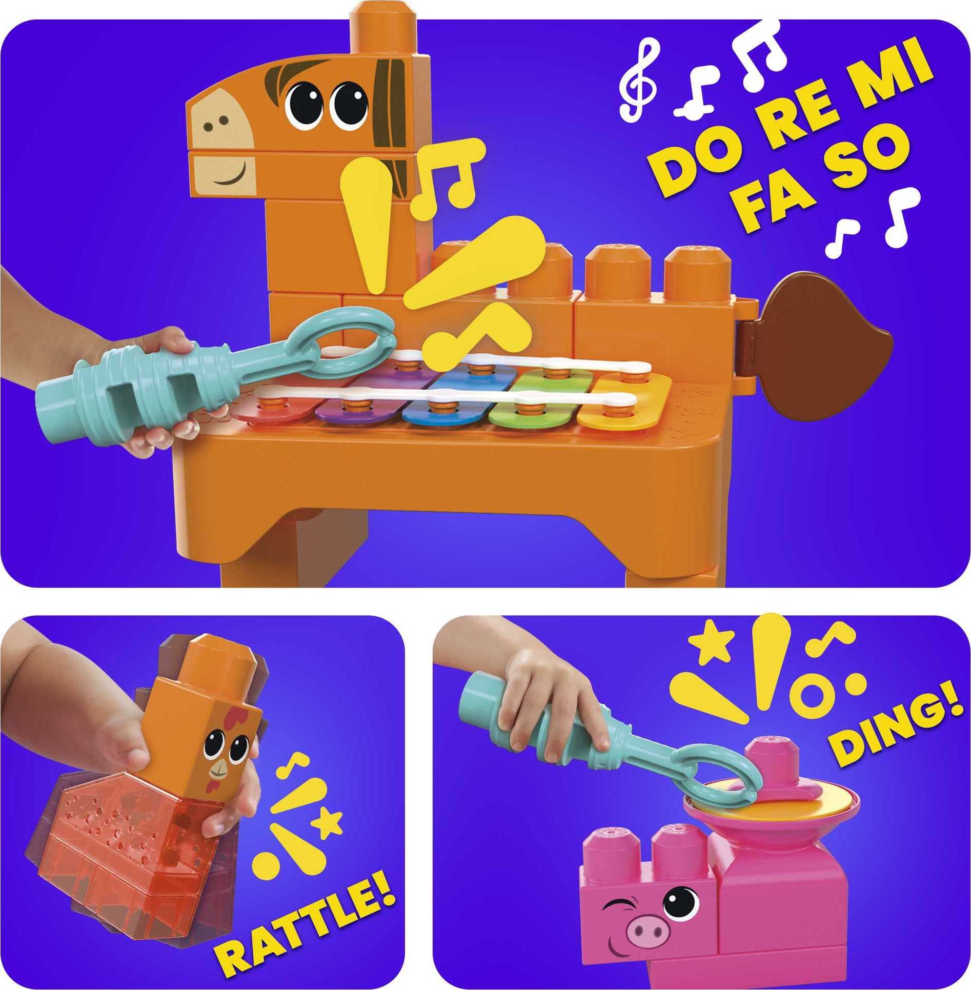 Mega Bloks Fisher-Price Toddler Building Blocks Toy Set, Musical Farm Band with 40 Pieces and 6 Music Sheets, Ages 1+ Years
