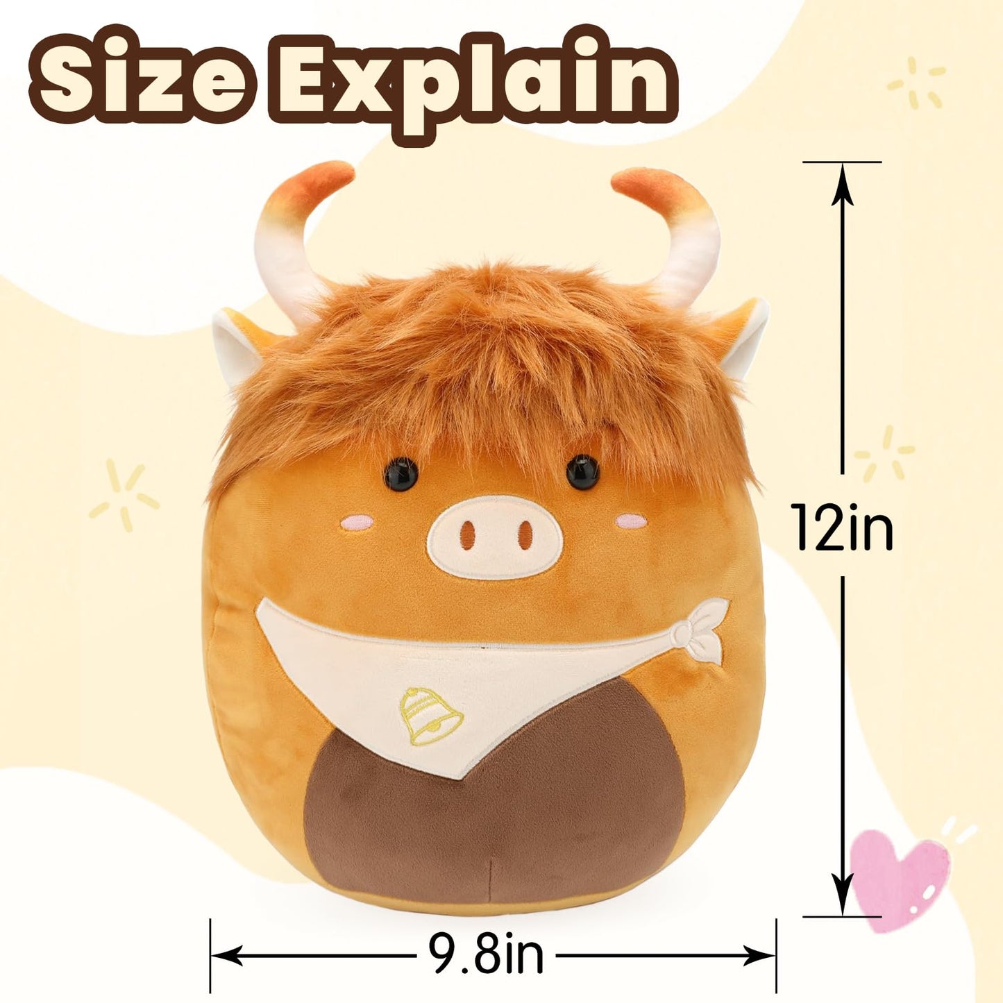 Yytoyshop Highland Cows Plush Pillow Adorable Cow Stuffed Animal Plushies Toys Soft Fluffy Cow Plush Pillow for Kids Adults Home Decor