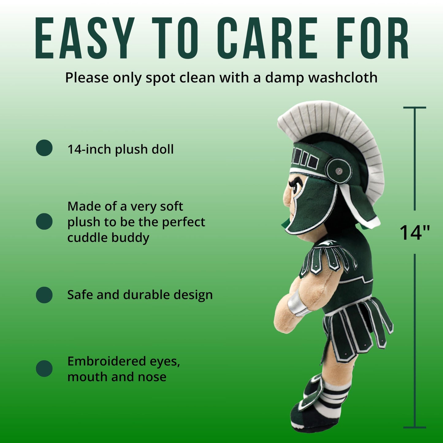 Plushible Michigan State Spartan Plush Figure - 14 Inch Mascot Stuffed Toy for Kids & Adults, Perfect for Collectors, Playtime, Imaginative Play