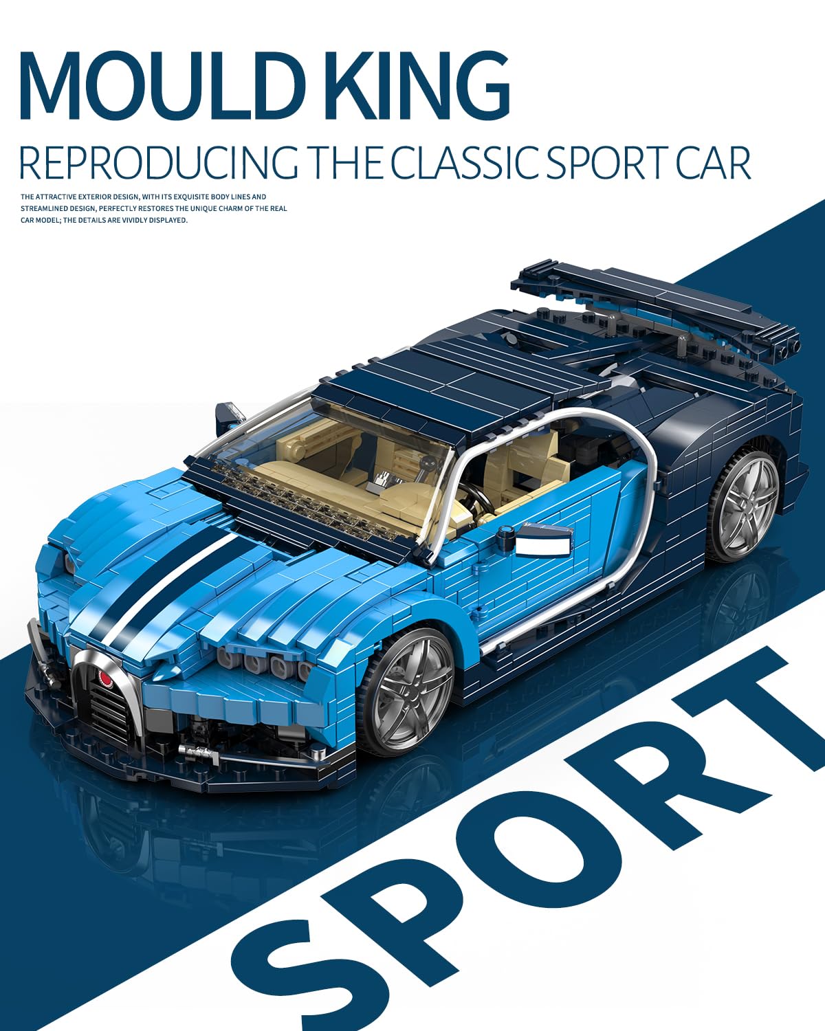Mould King 10111 Sports Car Building Kits, Scale Model Race Car for Adults, Classic Super Cars Display Model, Collectible Set for Adults to Build